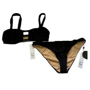 NWT Amuse Society Women's Audrey Bralette Carnie Bikini Set Black Nude Size L